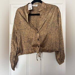 Satin cute blouse that with print/ never worn / tags still attached